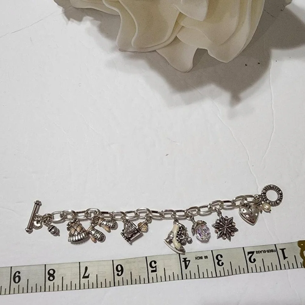 BRIGHTON Winter Wonderland Holiday Charm Bracelet Silver Christmas Snowflake‎